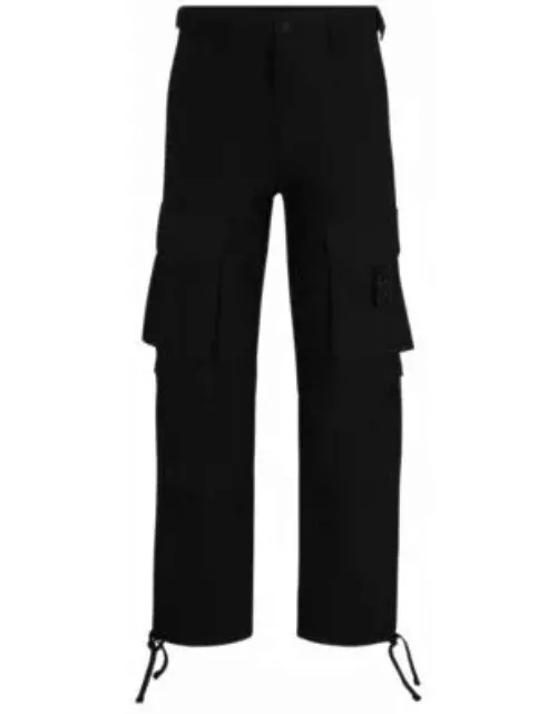 Regular-fit cargo trousers with stacked-logo strap- Black Men's Casual Pant