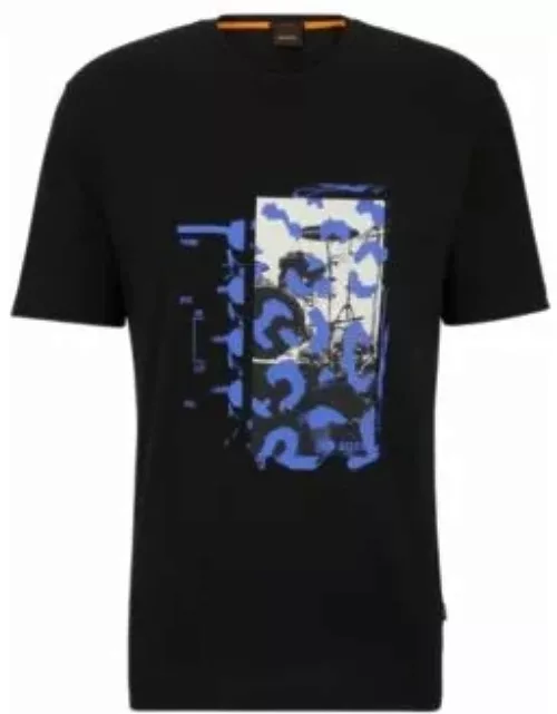 Cotton-jersey T-shirt with music-inspired print- Black Men's T-Shirt