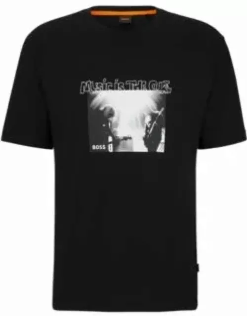Cotton-jersey T-shirt with seasonal artwork- Black Men's T-Shirt
