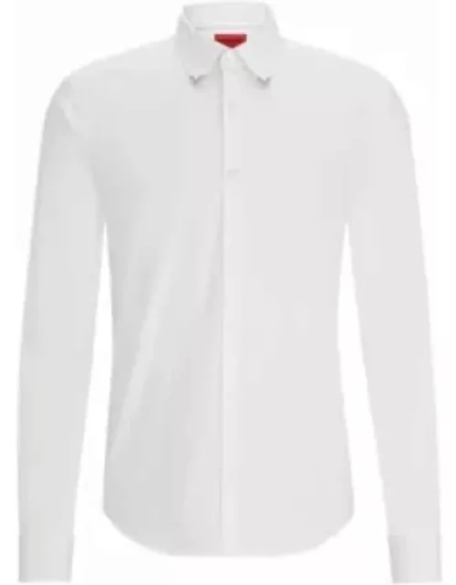 Slim-fit shirt in stretch cotton with metal trims- White Men's Shirt