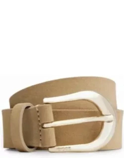 Italian-suede belt with ice-gold-tone buckle- Khaki Women's Casual Belt