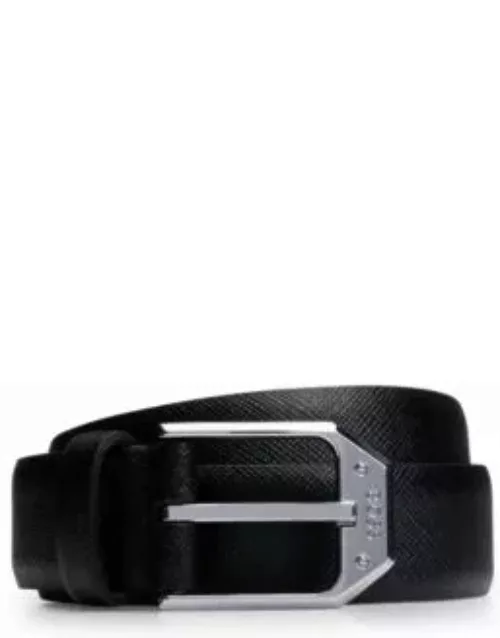 Italian-leather belt with angled branded buckle- Black Men's Business Belt