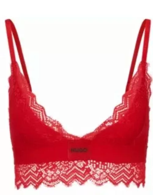 Padded triangle bra in geometric lace with logo label- Red Women's Underwear, Pajamas, and Sock