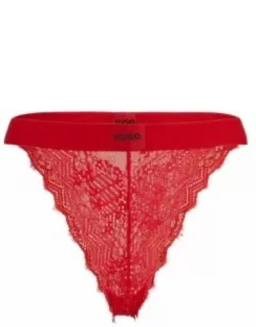 Briefs in geometric lace with red logo label- Red Women's Underwear, Pajamas, and Sock