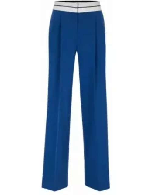 Relaxed-fit trousers with inside-out waistband detail- Blue Women's Formal Pant