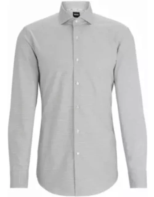 Slim-fit shirt in easy-iron structured stretch cotton- Khaki Men's Shirt