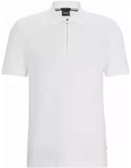 Structured-cotton slim-fit polo shirt with zip placket- White Men's Polo Shirt