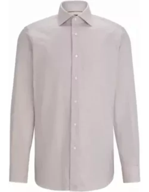 Regular-fit long-sleeved shirt in cotton dobby- Brown Men's Shirt