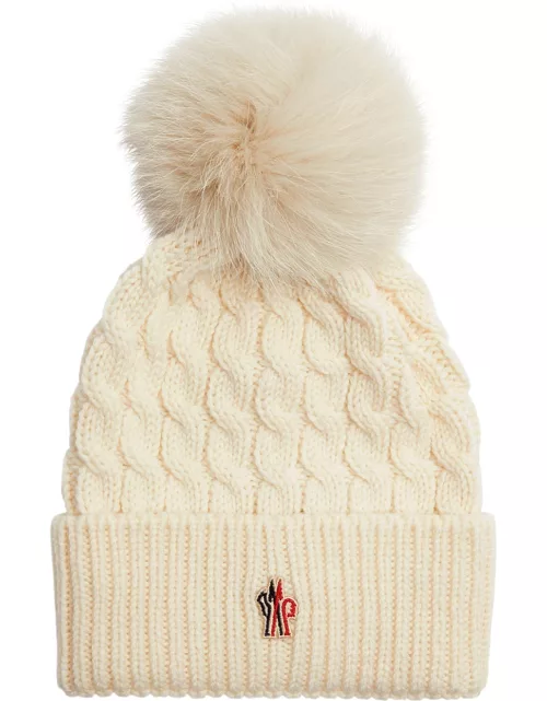 Moncler Pompom Cable-knit Wool Beanie - Ivory
