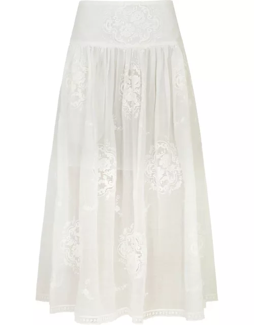 Zimmermann Alight Lace-panelled Ramie Midi Skirt - Ivory - 0 (UK 8 / S)