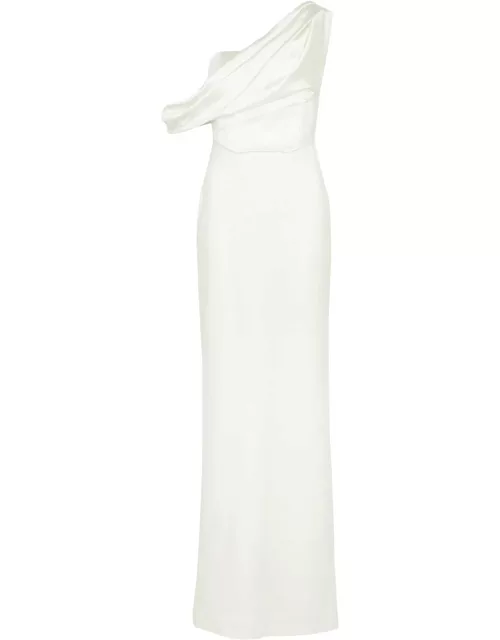 Solace London Kara Draped One-shoulder Maxi Dress - Cream - 12 (UK12 / M)