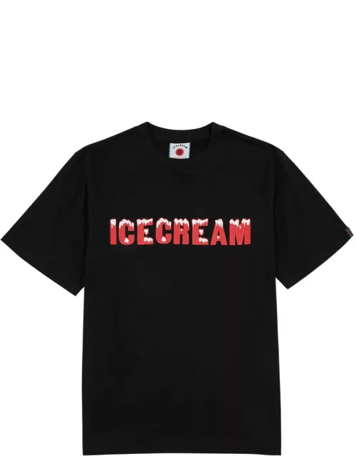 Ice Cream Drippy Logo-print Cotton T-shirt - Black
