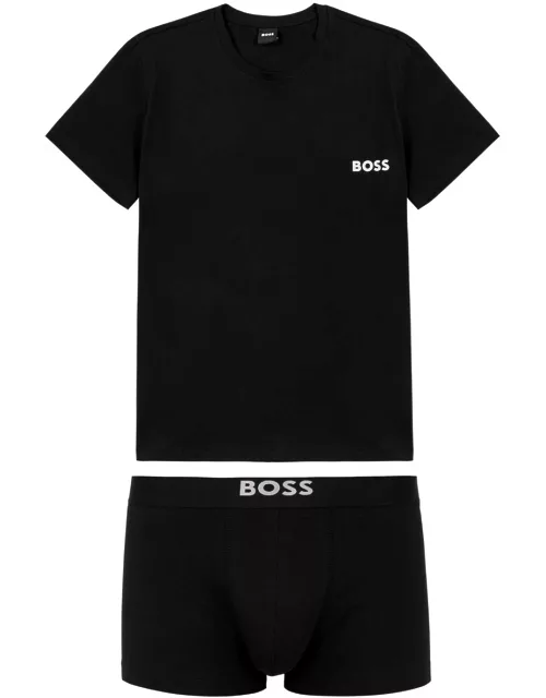 Boss Logo Cotton T-shirt and Trunks set - Black