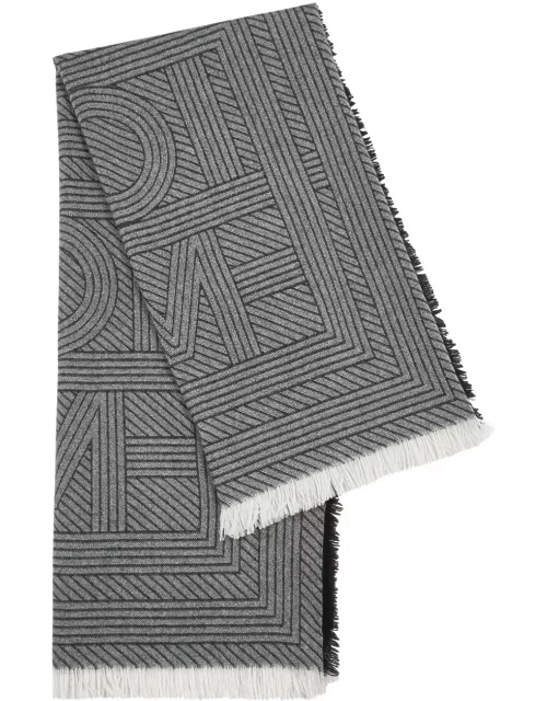 Totême Striped Logo Wool Scarf - Anthracite