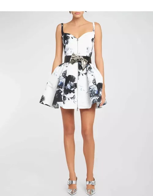 Floral-Print Zip-Front Sleeveless Mini Day Dres