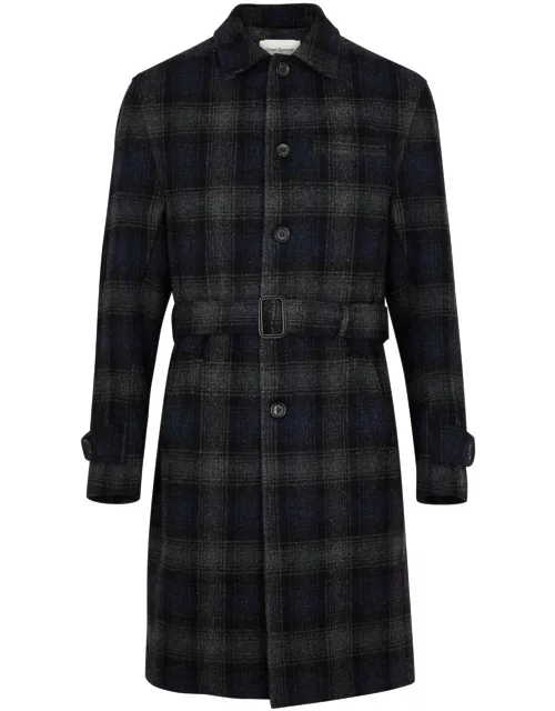 Oliver Spencer Grandpa Checked Wool Coat - Navy