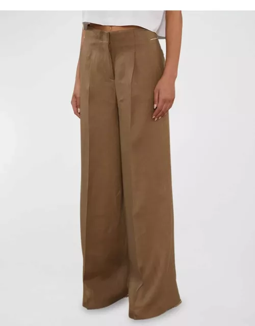 Pleated High-Rise Wide-Leg Linen Pant