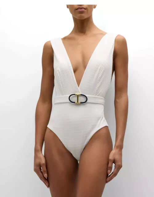 Alight Texture Plunge One-Piece Swimsuit