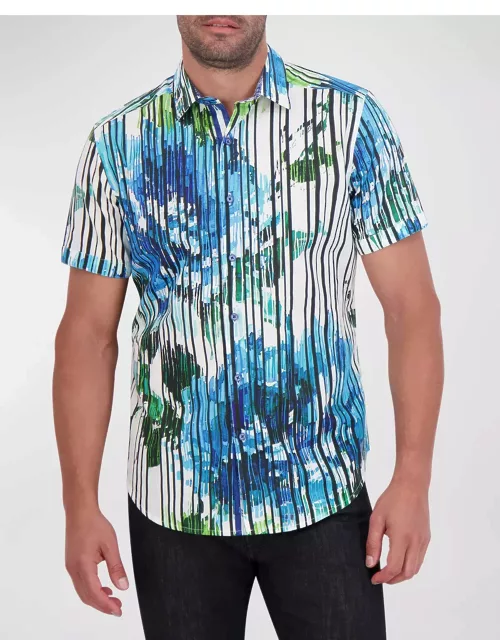 Men's Linen Floral-Print Short-Sleeve Shirt