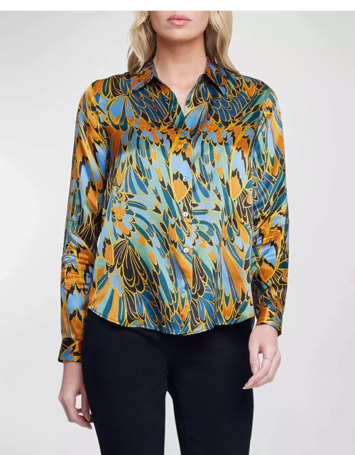 Tyler Parrot Feather Printed Silk Blouse