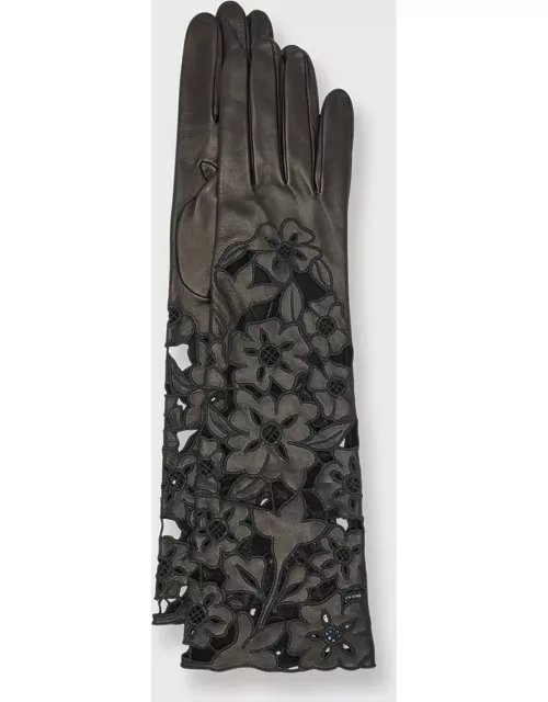 Cut-Out Floral Nappa Leather Glove
