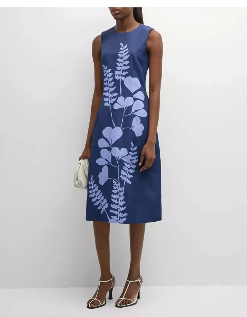 Sleeveless Floral-Print A-Line Midi Dres