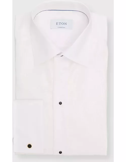 Men's Contemporary Fit Striped Glitter Bib Front Formal Shirt