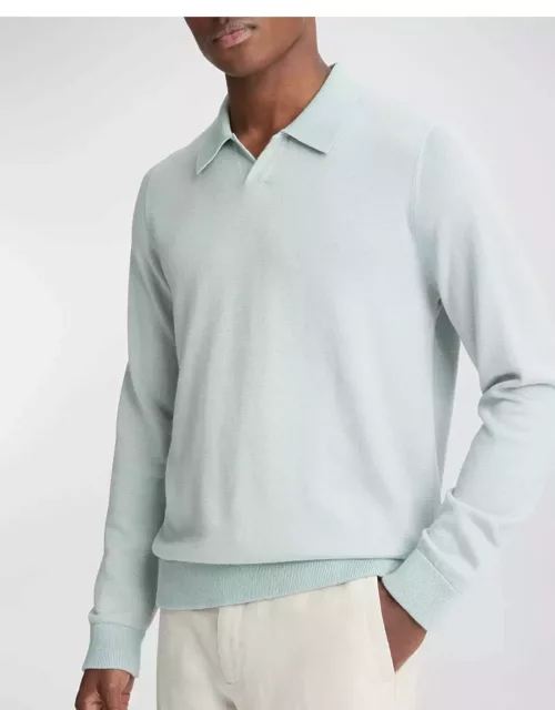 Men's Birdseye Wool-Blend Polo Sweater