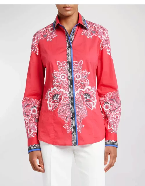 Bandana Border-Print Collared Cotton Shirt