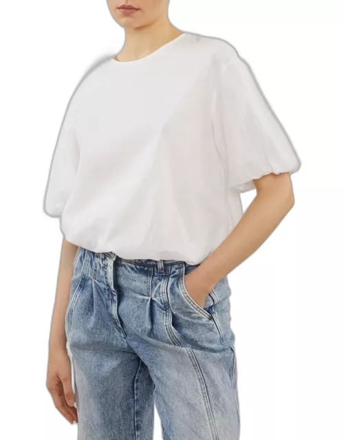 Bead-Trim Blouson-Sleeve Cotton Shirt