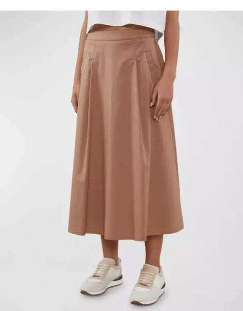 Pleated Bead-Trim A-Line Midi Skirt