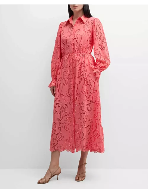 Judy Embroidered Lace-Inset Midi Shirtdres