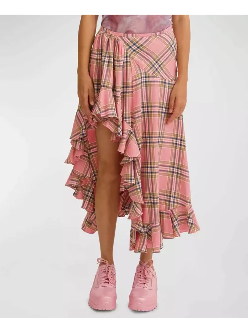 Florist Plaid Asymmetric Ruffled Skirt