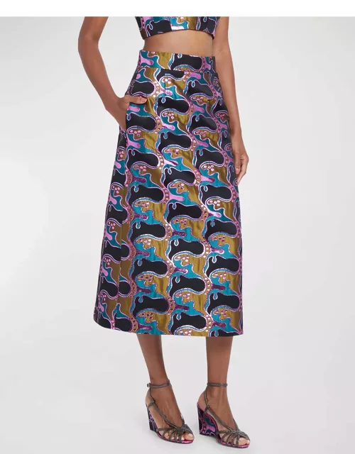 Baia Printed Jacquard Midi Skirt