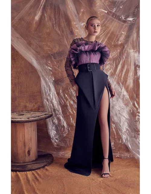 Gatti Nolli by Marwan Amanda Long Sleeve Beaded Top and Skirt