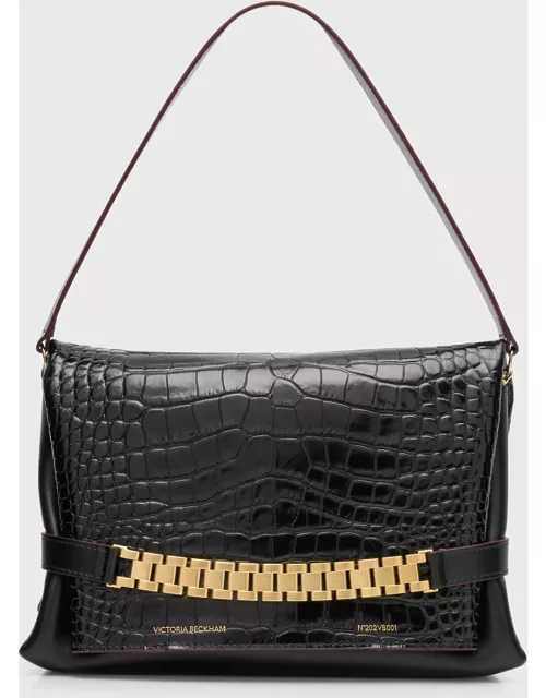 Chain Croc-Embossed Pouch Shoulder Bag