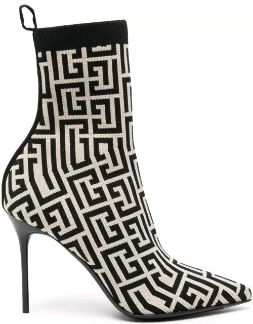 Balmain Black And Ivory Knitted Monogram Ankle Boot