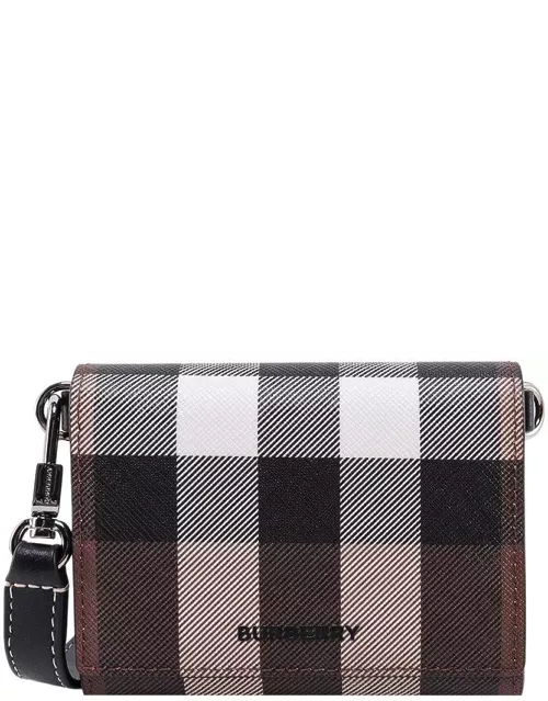 Burberry Check Fold-over Top Strapped Wallet