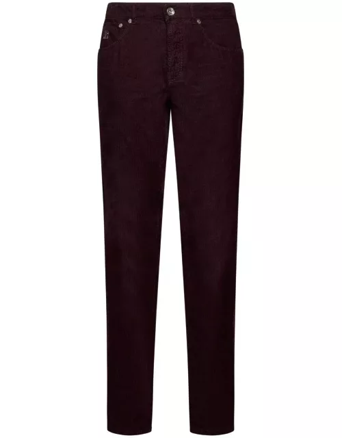 Brunello Cucinelli Logo Embroidered Cropped Corduroy Pant
