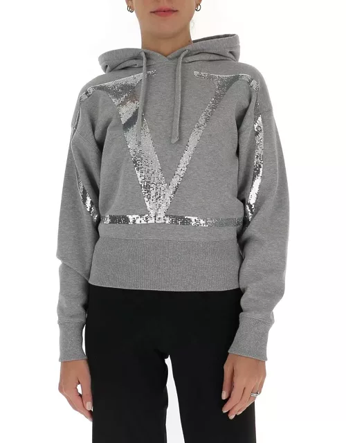 Valentino Vlogo Sequinned Cropped Hoodie