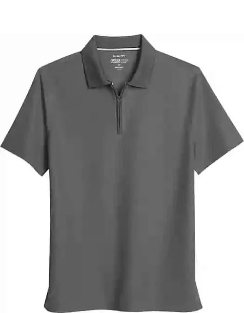 Awearness Kenneth Cole Men's Slim Fit Zip Placket Polo Shirt Med Grey