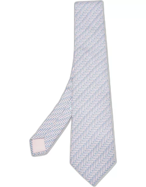 Hermes Light Pink/Blue Geometric Print Silk Traditional Tie