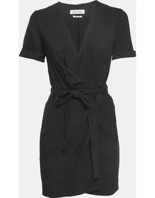 Isabel Marant Etoile Black Linen Blend Wrap On Mini Dress