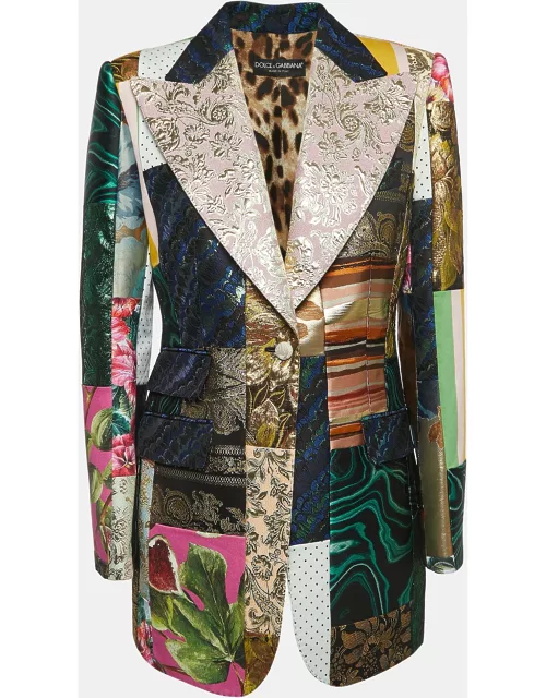 Dolce & Gabbana Multicolor Jacquard Patch Work Single Breasted Blazer