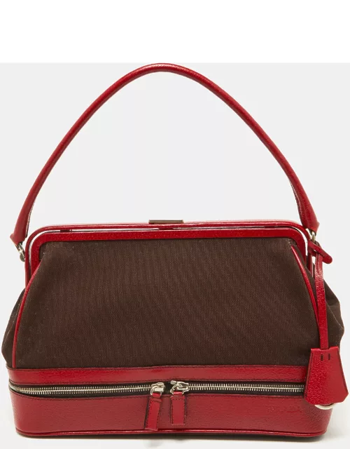 Prada Red/Brown Canvas and Leather Frame Doctor's Bag