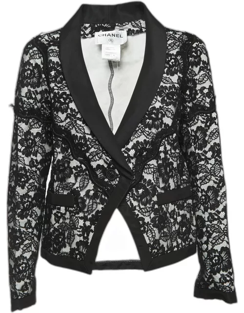Chanel Black/White Floral Lace Single Button Blazer