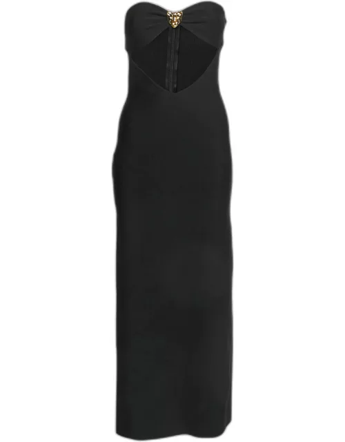 Dan More Black Knit Cutout Panther Bow Neckline Maxi Dress