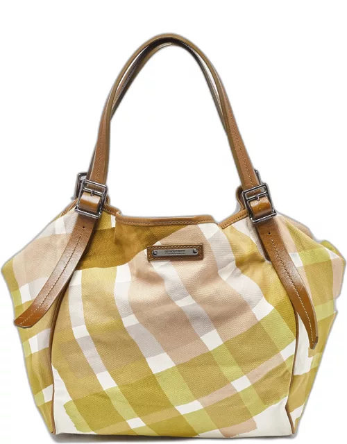 Burberry Green/Brown Check Canvas and Leather Canterbury Tote
