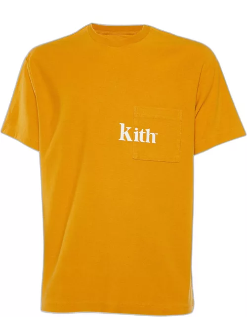 Kith Mustard Yellow Cotton Knit Logo Printed Crewneck T-Shirt