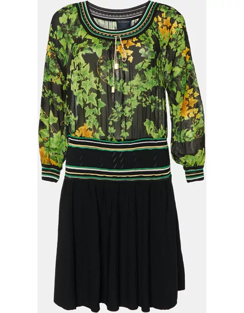 Class by Roberto Cavalli Black Knit& Printed Silk Midi Dress